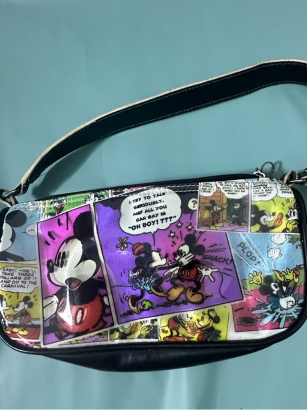 Vintage Disney World Mickey & Minnie Comic Print Shoulder Bag Y2K Rare Purse